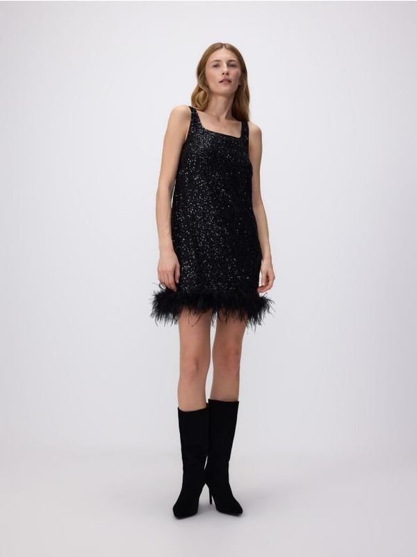 Reserved Reserved - Mini haljina s umjetnim perjem - crno