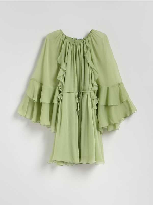 Reserved Reserved - Mini haljina s volanima - svjetlomaslinasto
