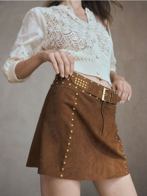 Reserved Reserved - Mini suknja od brušene kože - zlatnosmeđe