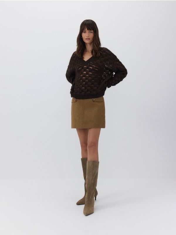 Reserved Reserved - Mini suknja od mješavine vune - zlatnosmeđe