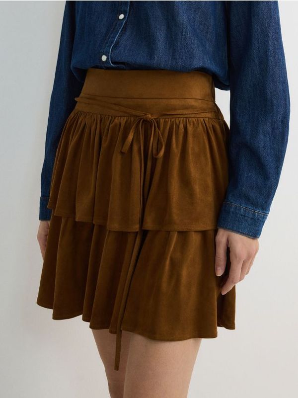 Reserved Reserved - Mini suknja s vezicom - zlatnosmeđe