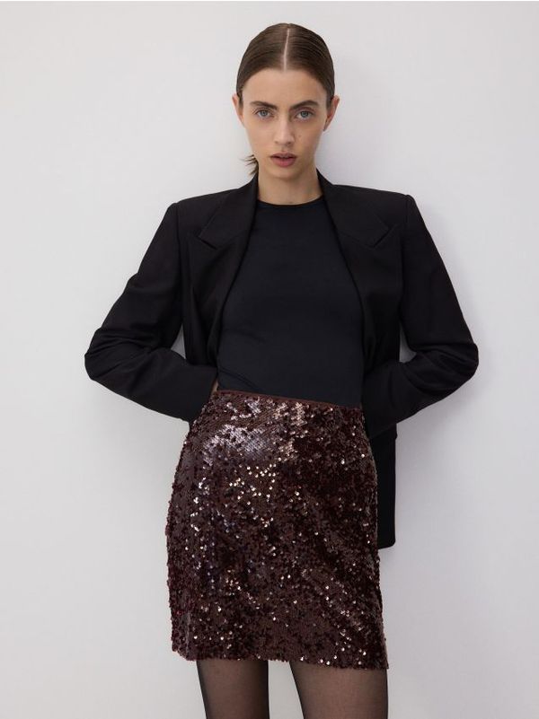 Reserved Reserved - Mini suknja sa šljokicama - boja kestena