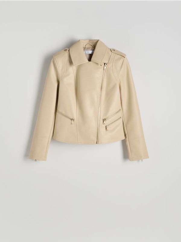 Reserved Reserved - Motoristička jakna od umjetne kože - krem