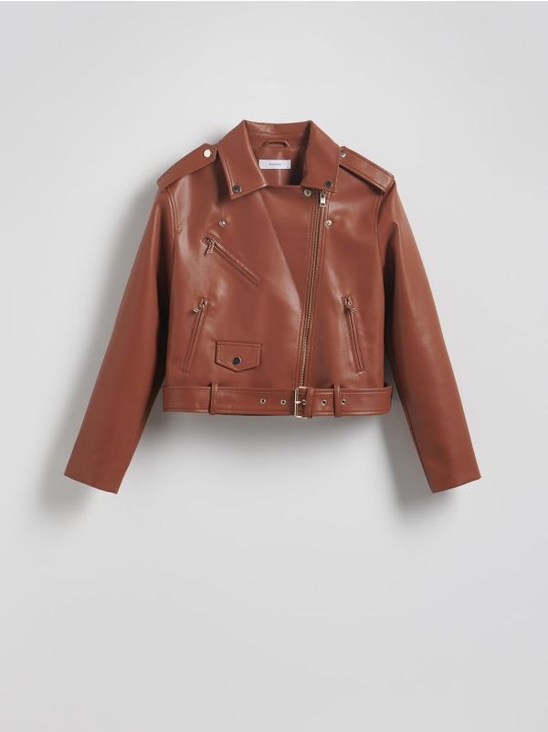 Reserved Reserved - Motoristička jakna od umjetne kože - zlatnosmeđe