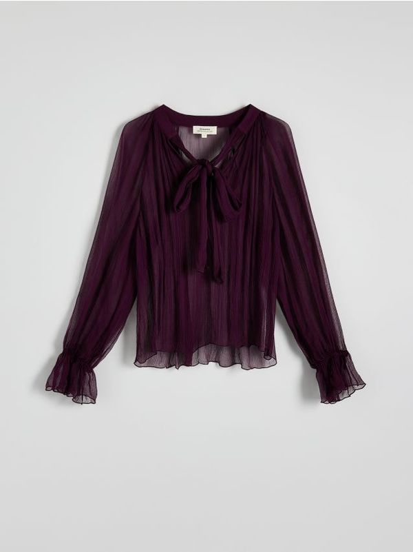 Reserved Reserved - Mrežasta bluza na vezanje - boja mahagonija