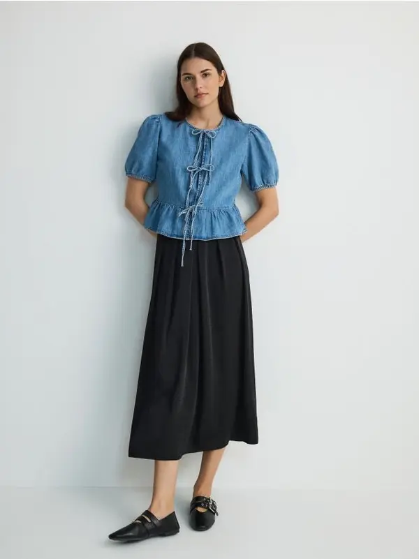 Reserved Reserved - Nabrana maxi suknja - crno