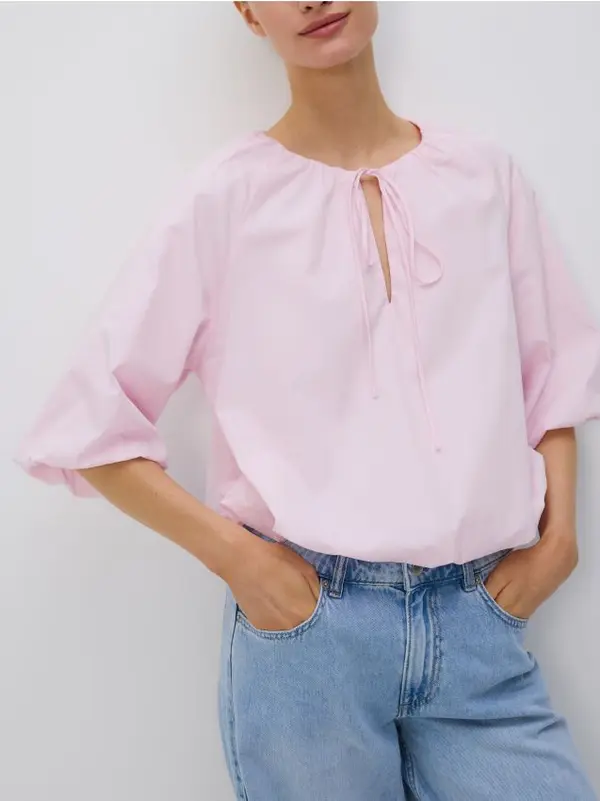 Reserved Reserved - Pamučna bluza na vezanje - ružičasta