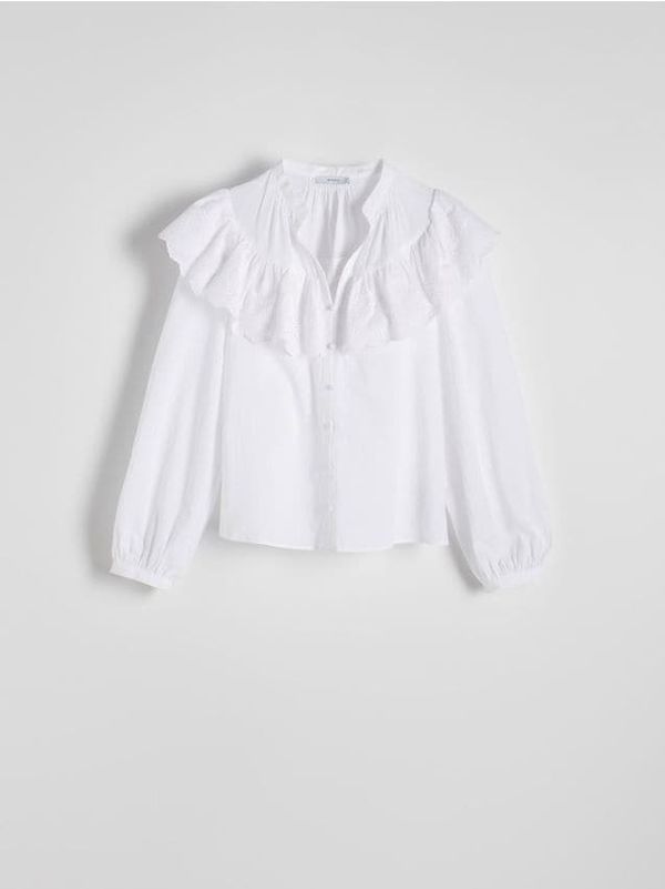 Reserved Reserved - Pamučna bluza s volanom - bijela