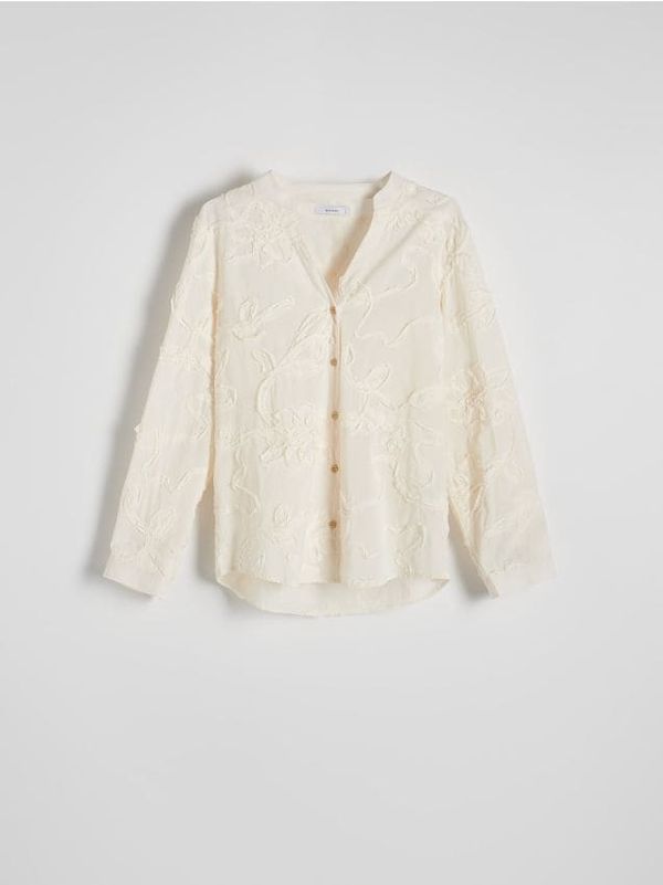 Reserved Reserved - Pamučna košulja kratkih rukava s uzorkom - krem