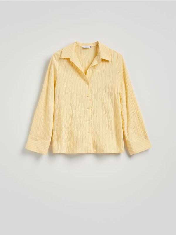 Reserved Reserved - Pamučna košulja kratkih rukava s uzorkom - svjetložuto