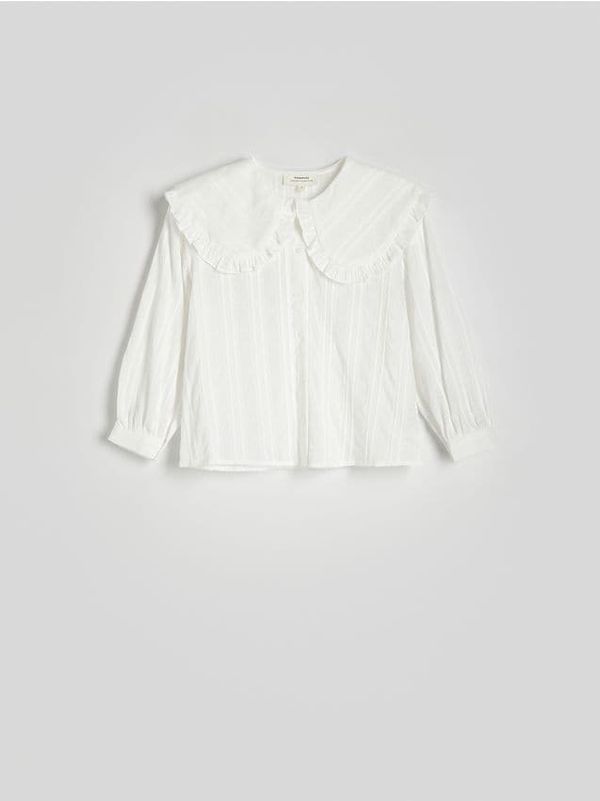 Reserved Reserved - Pamučna košulja s ukrasnim ovratnikom - bijela