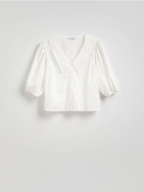 Reserved Reserved - Pamučna košulja s vezom - bijela