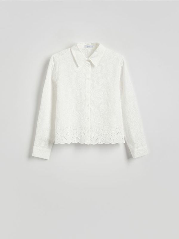 Reserved Reserved - Pamučna košulja s vezom - bijela