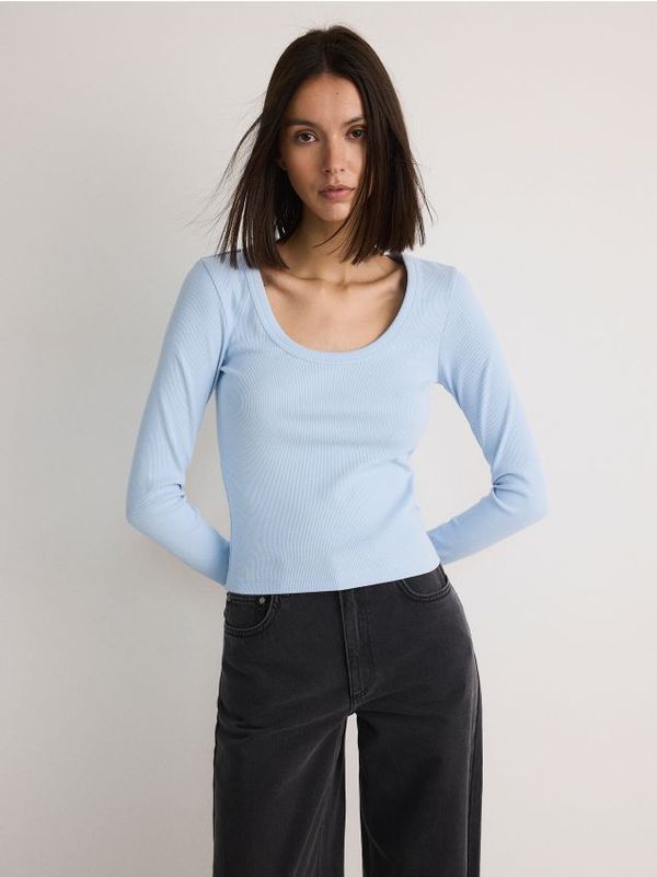 Reserved Reserved - Pamučna majica dugih rukava - bljedoplavo