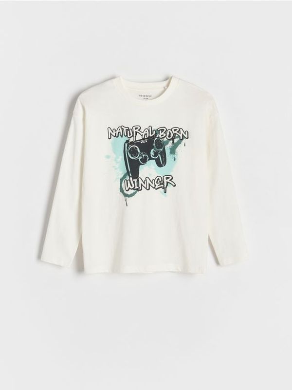 Reserved Reserved - Pamučna majica dugih rukava - krem
