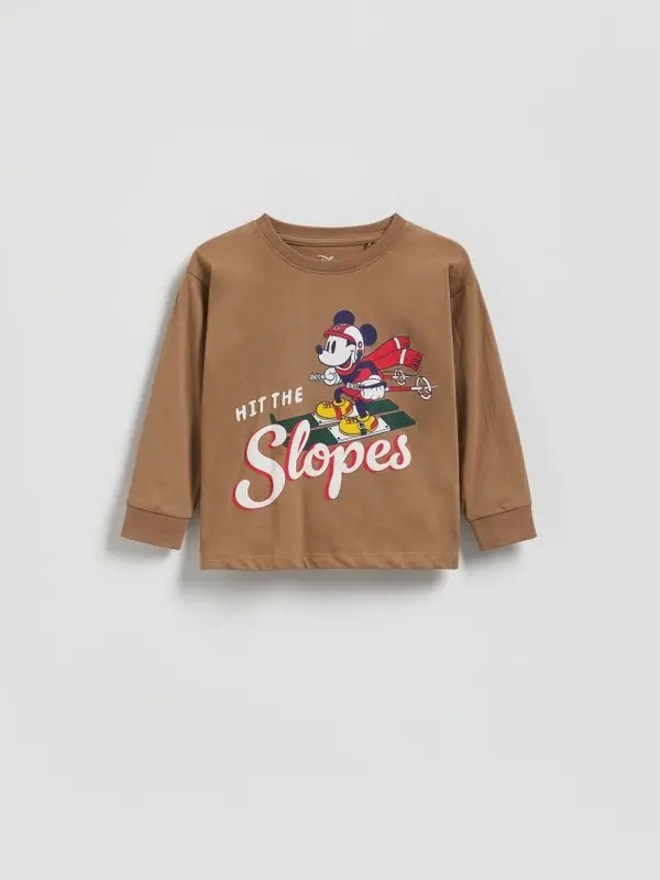 Reserved Reserved - Pamučna majica dugih rukava Mickey Mouse - boja kave