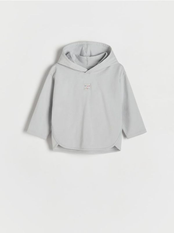 Reserved Reserved - Pamučna majica dugih rukava s kapuljačom - svijetlo siva