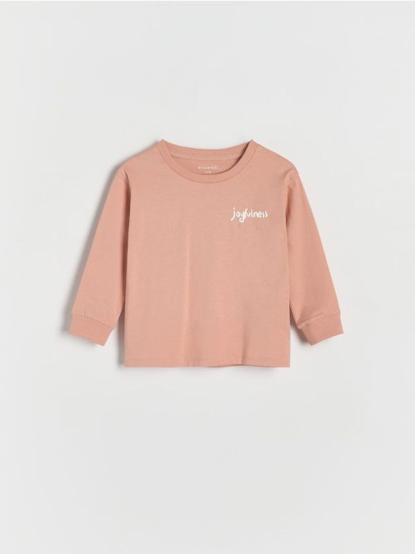 Reserved Reserved - Pamučna majica dugih rukava s printom - boja breskve