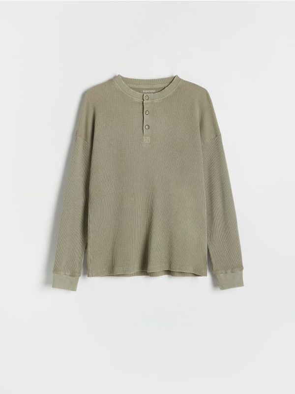 Reserved Reserved - Pamučna majica dugih rukava - svjetlomaslinasto