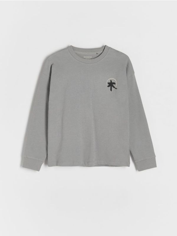 Reserved Reserved - Pamučna majica dugih rukava - tamnosivo