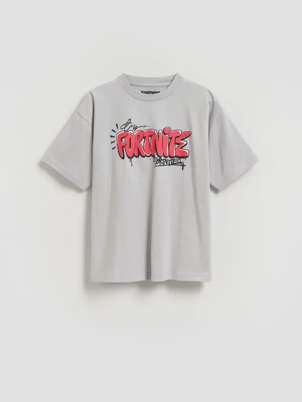 Reserved Reserved - Pamučna majica kratkih rukava Fortnite - svijetlo siva