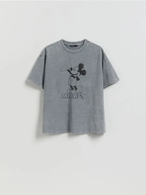 Reserved Reserved - Pamučna majica kratkih rukava Mickey Mouse - tamnosivo
