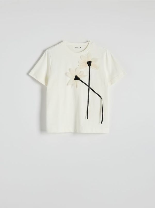 Reserved Reserved - Pamučna majica kratkih rukava s 3D aplikacijom - bijela