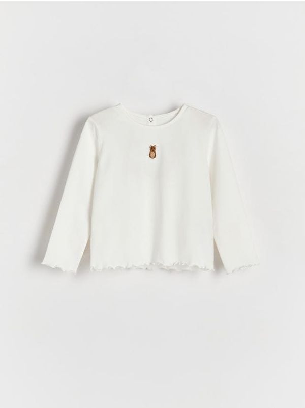 Reserved Reserved - Pamučna majica kratkih rukava s vezom - krem