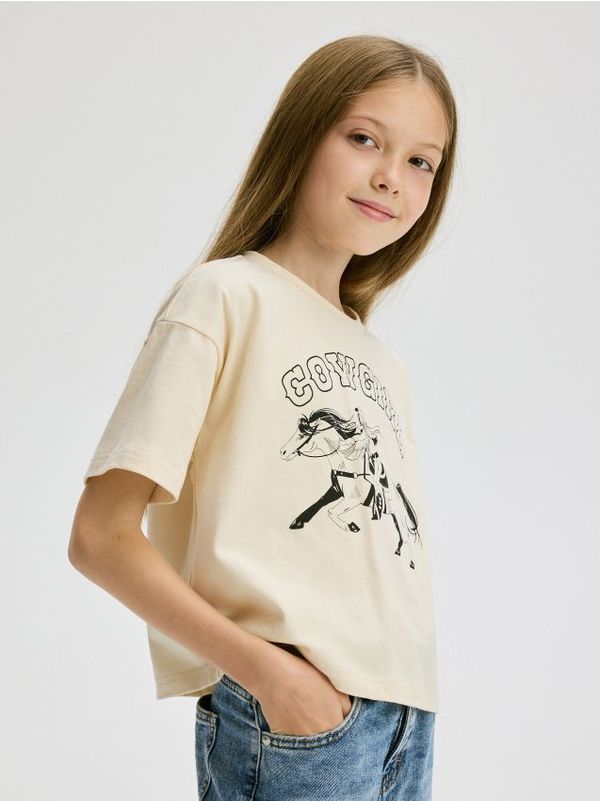 Reserved Reserved - Pamučna majica s printom - boja kože