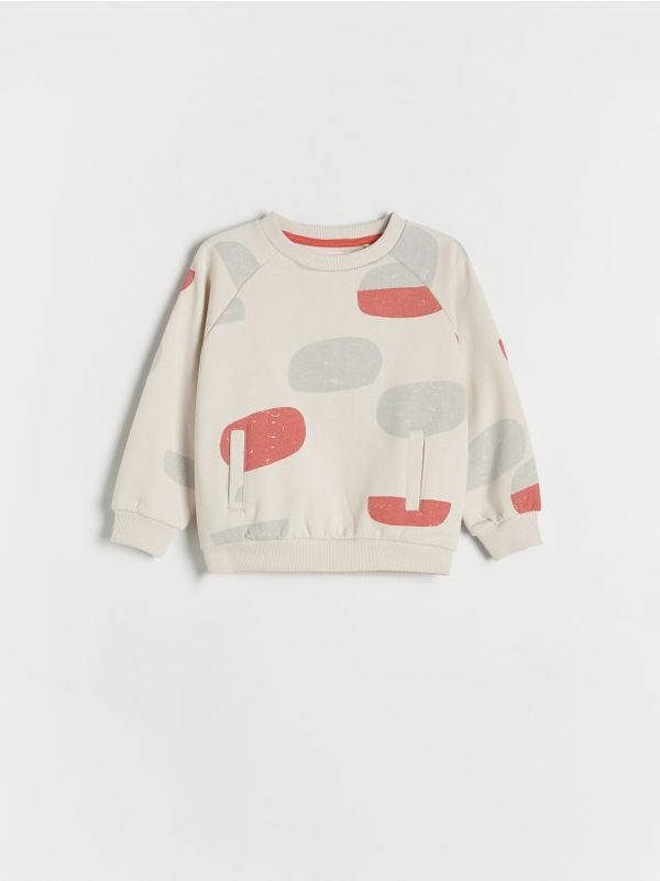 Reserved Reserved - Pamučna majica s printom i bočnim prugama - boja kože