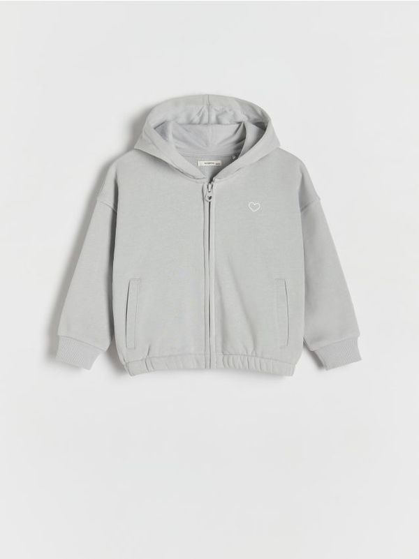 Reserved Reserved - Pamučna majica s printom i bočnim prugama - light grey