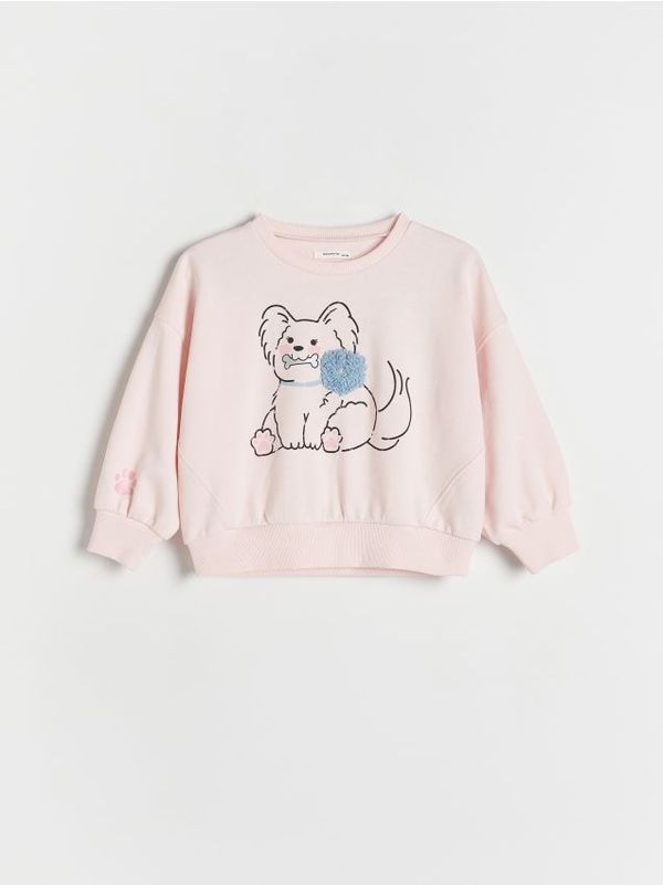 Reserved Reserved - Pamučna majica s printom i bočnim prugama - pastelnoružičasto