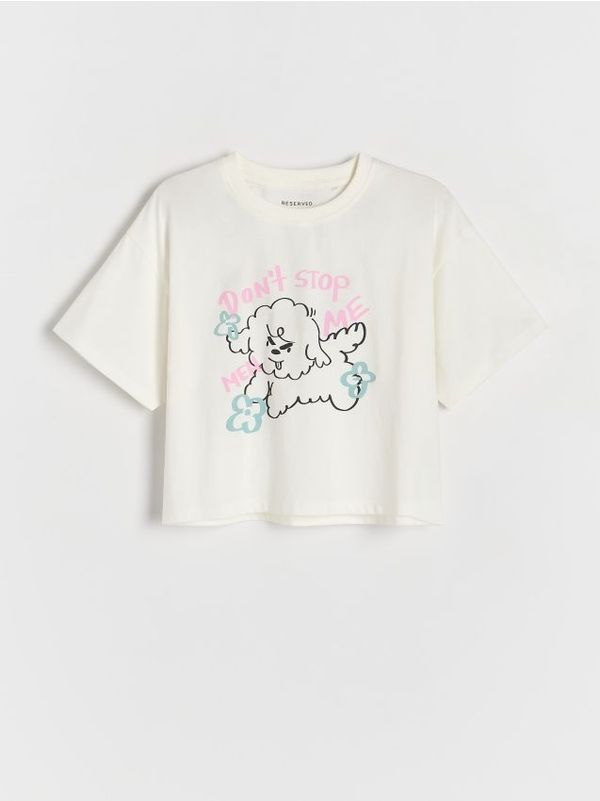 Reserved Reserved - Pamučna majica s printom - krem