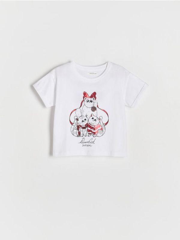 Reserved Reserved - Pamučna majica s printom - krem