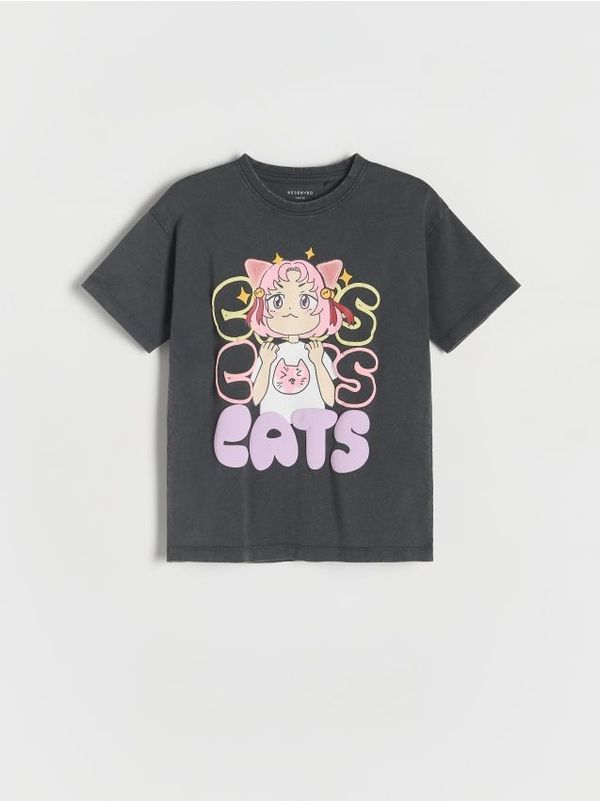 Reserved Reserved - Pamučna majica s printom - tamnosivo