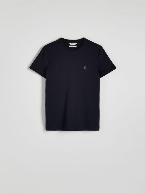 Reserved Reserved - Pamučna majica slim fit - mornarsko plava