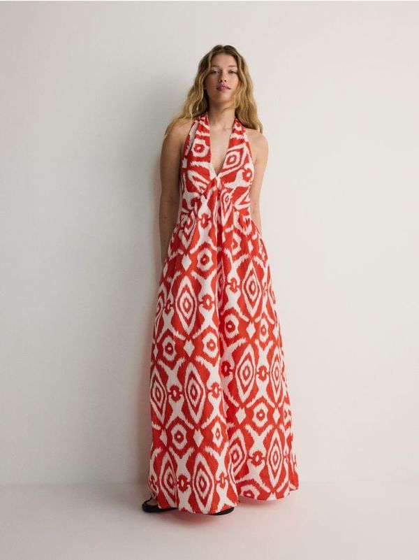 Reserved Reserved - Pamučna maxi haljina - boja mandarine