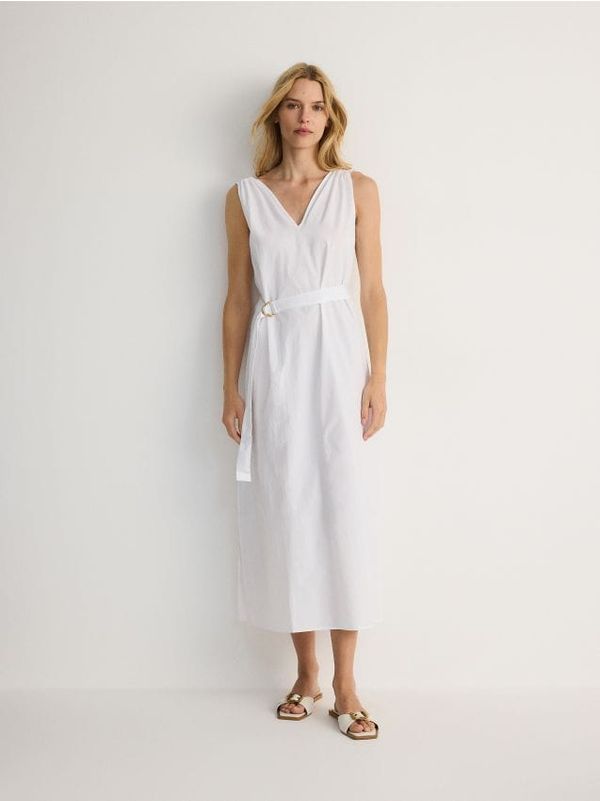 Reserved Reserved - Pamučna midi haljina - bijela