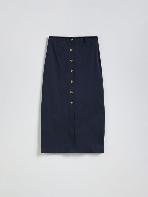 Reserved Reserved - Pamučna midi suknja - mornarsko plava