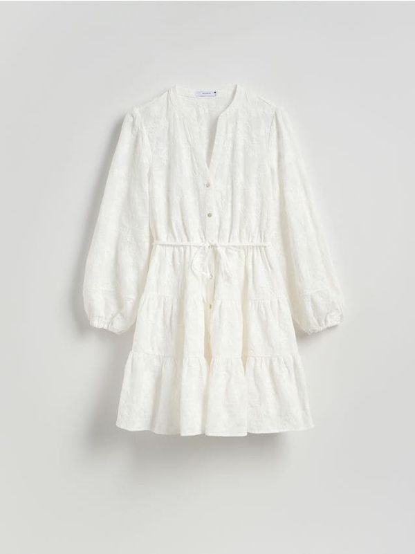Reserved Reserved - Pamučna mini haljina - bijela
