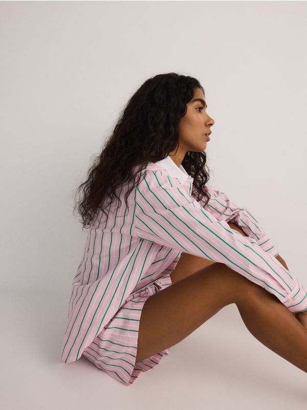 Reserved Reserved - Pamučna prugasta košulja - ružičasta