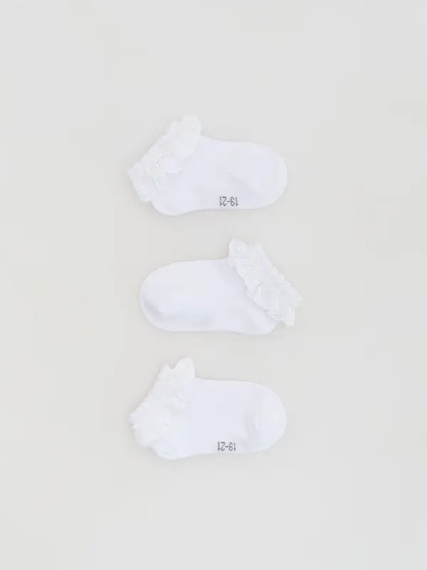 Reserved Reserved - Pamučne čarape s volanom 3 pack - bijela