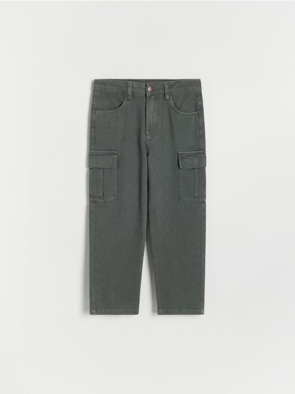 Reserved Reserved - Pamučne cargo hlače - tamnozeleno