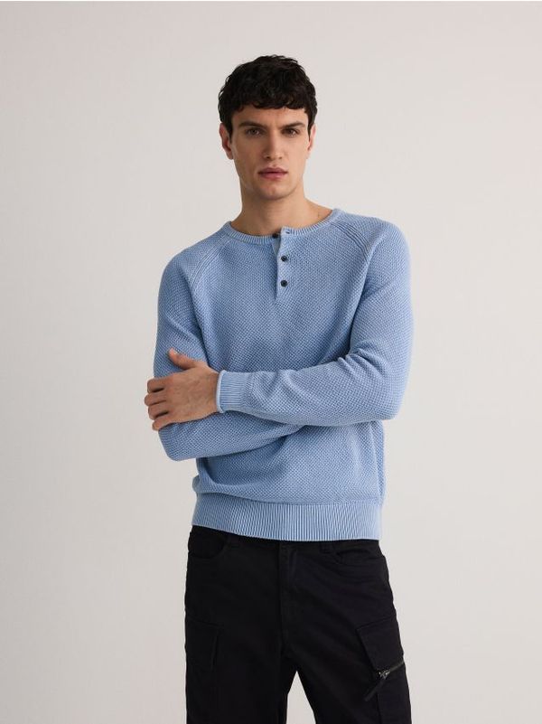 Reserved Reserved - Pamučni džemper ispranog izgleda - plava