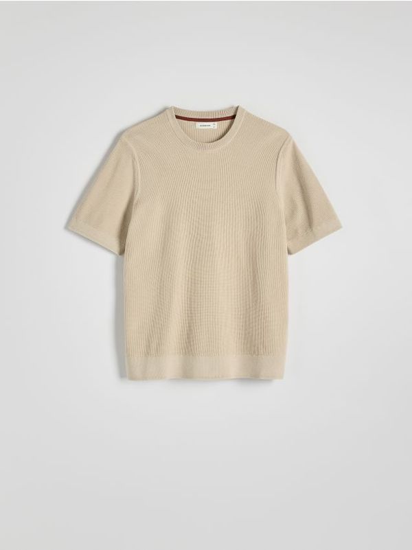 Reserved Reserved - Pamučni džemper kratkih rukava - boja kože