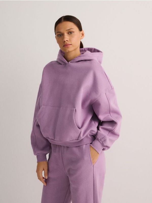 Reserved Reserved - Pamučni gornji dio trenirke s kapuljačom - boja lavande