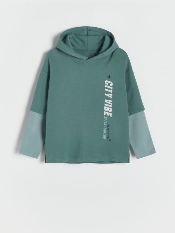 Reserved Reserved - Pamučni gornji dio trenirke s kapuljačom - plavozeleno