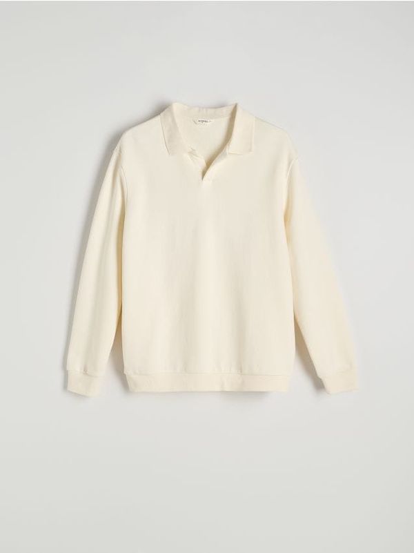 Reserved Reserved - Pamučni gornji dio trenirke s ovratnikom - krem