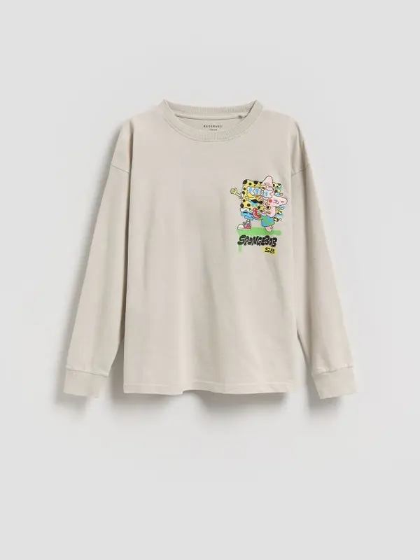 Reserved Reserved - Pamučni longsleeve SpongeBob - svijetlo siva