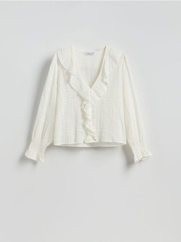 Reserved Reserved - Pamučni top s volanima - krem